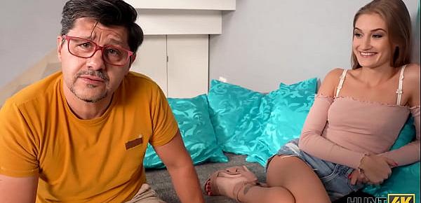  HUNT4K. Wild blowjob by girl caught by boyfriend who watched the show
